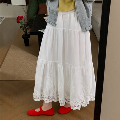 此外韩系甜美温柔风A字长裙女2026春夏新款蕾丝钩花半身裙气质款