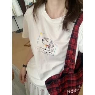 圆领印花白色减龄T恤女2026春季 百搭款 新款 半袖 潮 棉质短款 此外