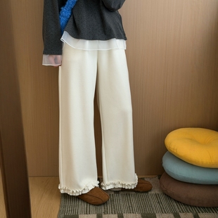 长裤 松紧裤 女2025冬新款 韩版 此外 温柔甜美运动裤 花边拼接直筒裤