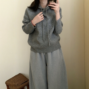 新款 此外 女2025冬季 宽松套头针织衫 运动风束口卫衣毛衣 连帽净版