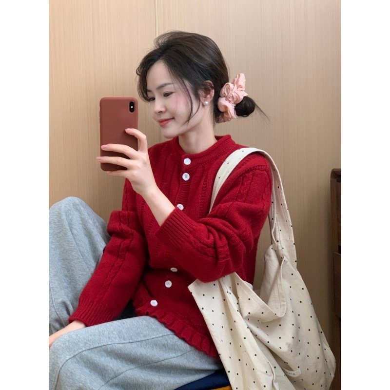 此外 花边下摆针织开衫女2026春季新款过年毛衣外套减龄韩版上衣,女装/女士精品,毛针织衫,淘宝优惠券,粉丝福利购,淘宝优惠卷