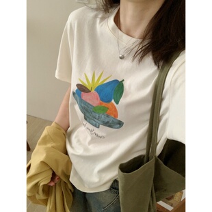 小个子正肩短袖 此外 基础版 新款 上衣 圆领彩色印花T恤女2026春季