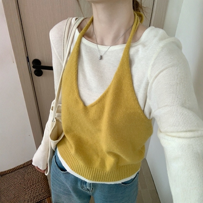此外针织吊带挂脖两件套女