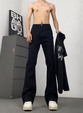 春秋季白色微喇牛仔裤男百搭痞帅高级感裤子显瘦显腿长休闲弯刀裤