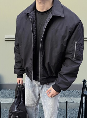 25秋冬复古翻领男士棉服cleanfit风格短款飞行夹克服薄款潮流外套