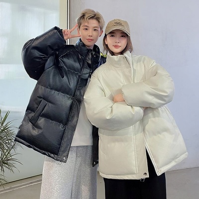 2025新款秋冬季加厚PU皮棉服男棉衣外套潮牌情侣面包服休闲棉袄女