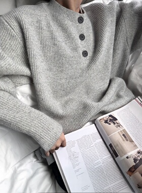 春秋慵懒感亨利领毛衣男款韩系潮牌设计感套头软糯针织衫毛衣上衣