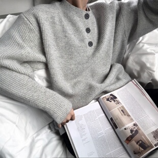 春秋慵懒感亨利领毛衣男款韩系潮牌设计感套头软糯针织衫毛衣上衣