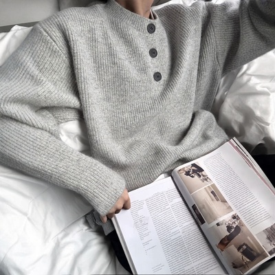 春秋慵懒感亨利领毛衣男款