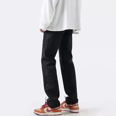 美式高街vibe风牛仔裤2026春秋款加绒黑色宽松直筒微喇休闲长裤子