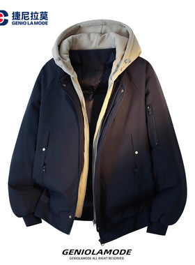 GENIOLAMODE美式休闲假两件连帽棉服2026新款秋冬男时尚简约外套
