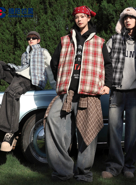 GENIOLAMODE美式秋冬季新款双面穿棉服马甲男女款保暖背心外套潮