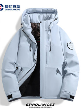 GENIOLAMODE美式连帽冲锋棉衣2026新款冬季男士时尚简约百搭外套