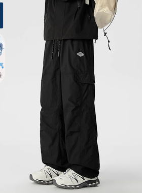 GENIOLAMODE美式复古黑色冰丝工装裤子男士夏季薄款直筒休闲长裤