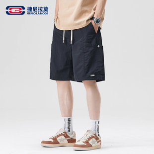 青少年宽松休闲运动五分裤 GENIOLAMODE黑色冰丝工装 夏季 男士 短裤