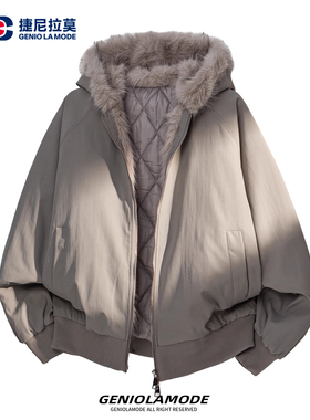 GENIOLAMODE美式连帽毛领棉服男女秋冬季座山雕加绒夹克情侣外套