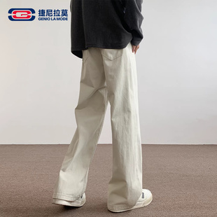 休闲裤 直筒长裤 子男士 新款 春夏季 GENIOLAMODE米白色复古纯棉工装