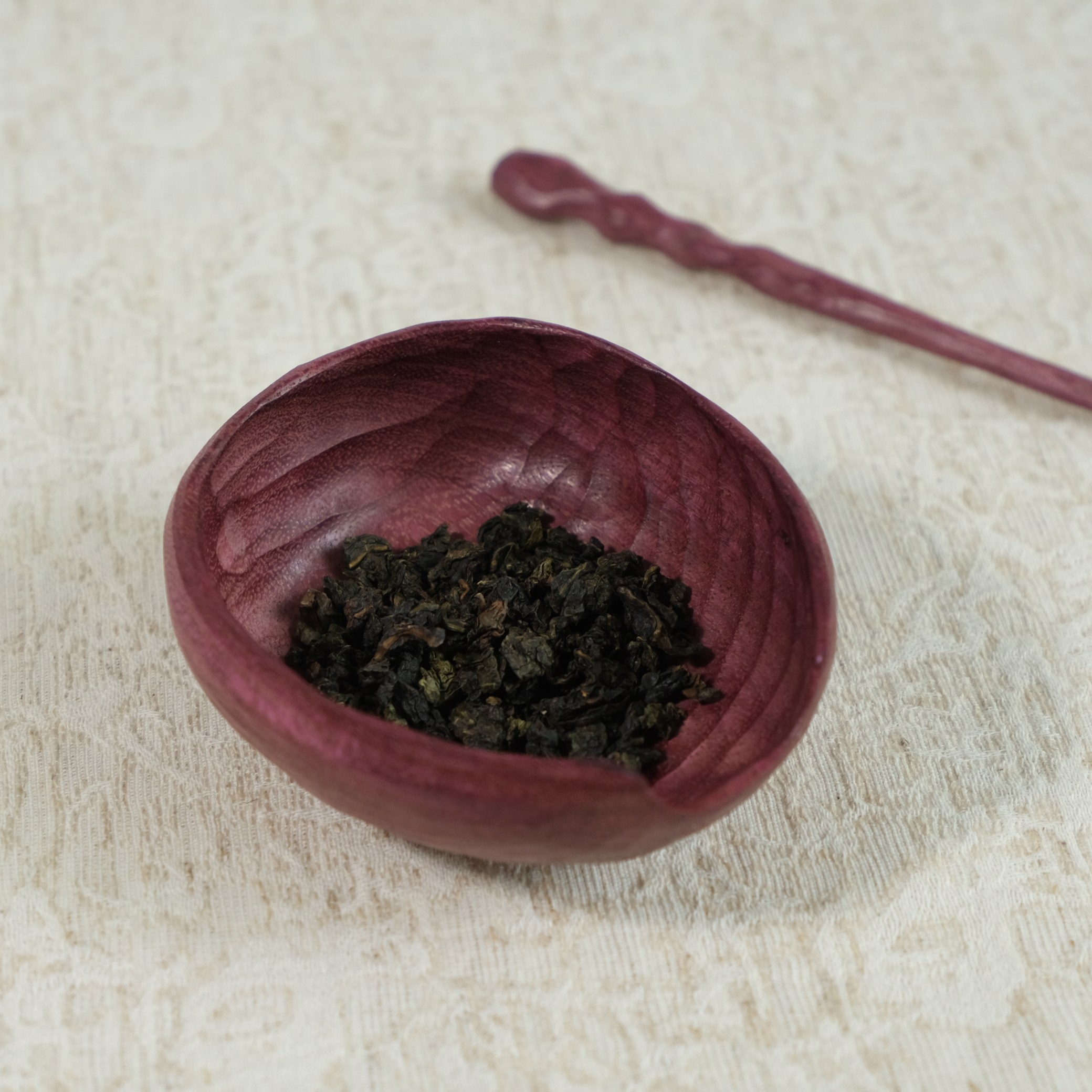 小青茶事 手作紫罗兰茶则 实木茶则手工挖制 圆形胖胖的