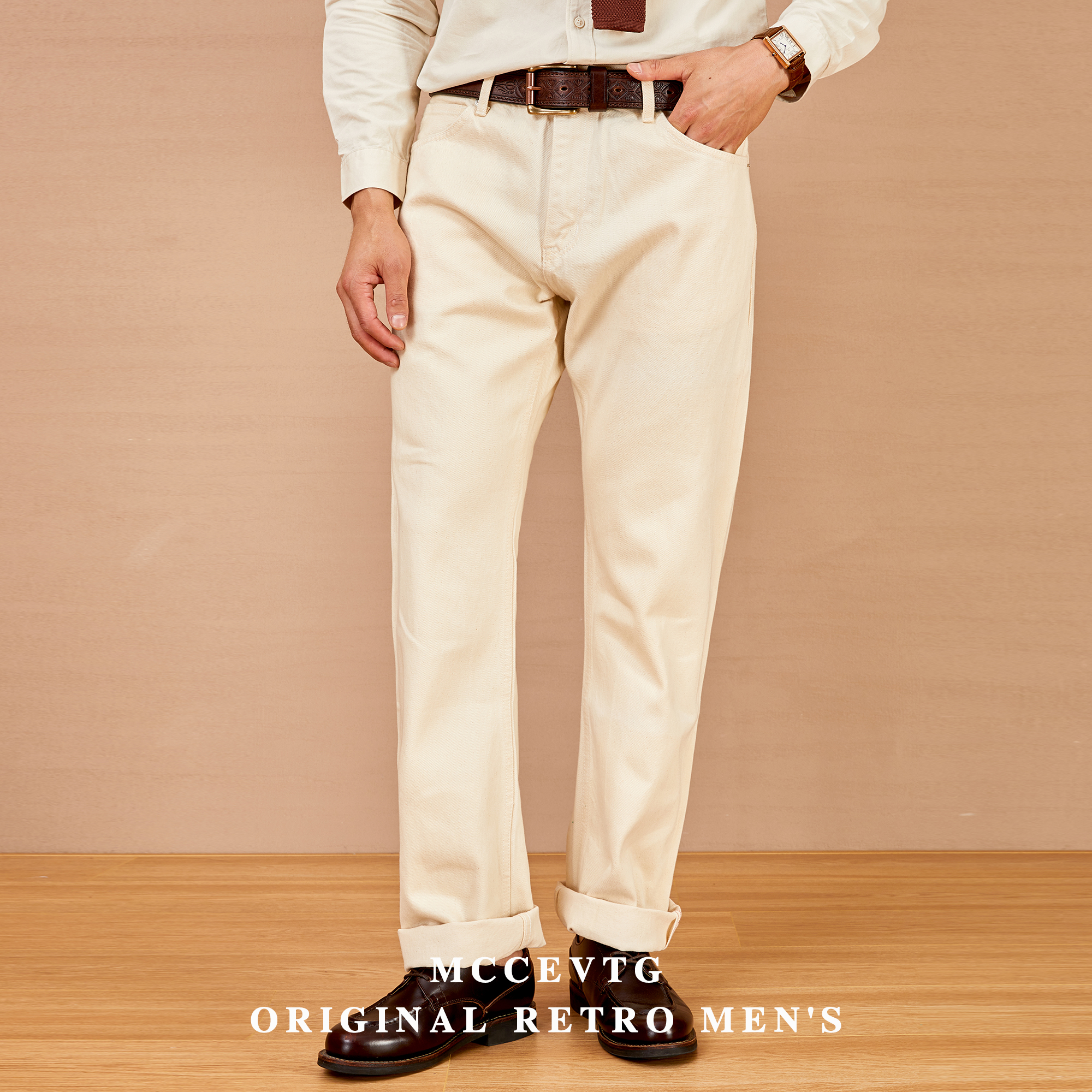 MCCEVTG重磅赤耳象牙白牛仔裤秋