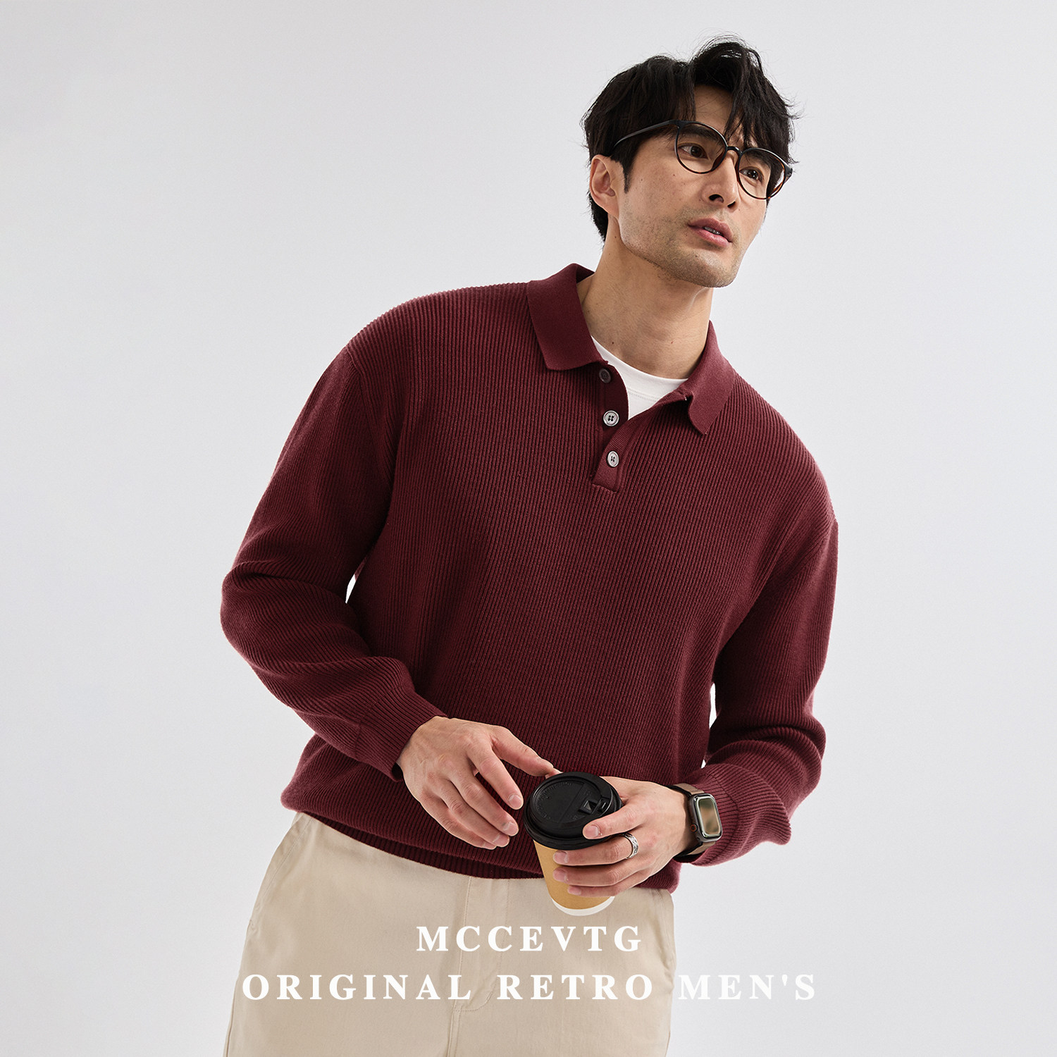 MCCEVTG新年专辑 意式纯色翻领针织衫男长袖慵懒松弛红色毛衣秋冬,男装,针织衫/毛衣,淘宝优惠券,粉丝福利购,淘宝优惠卷