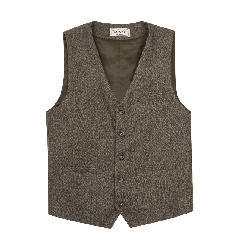 MCCEVTG VINTAGE VEST MENS BRITISH SLIM FIT HERRINGBONE BUSINESS CASUAL SHOULDER MENS SUIT PONY CLIP TIDE
