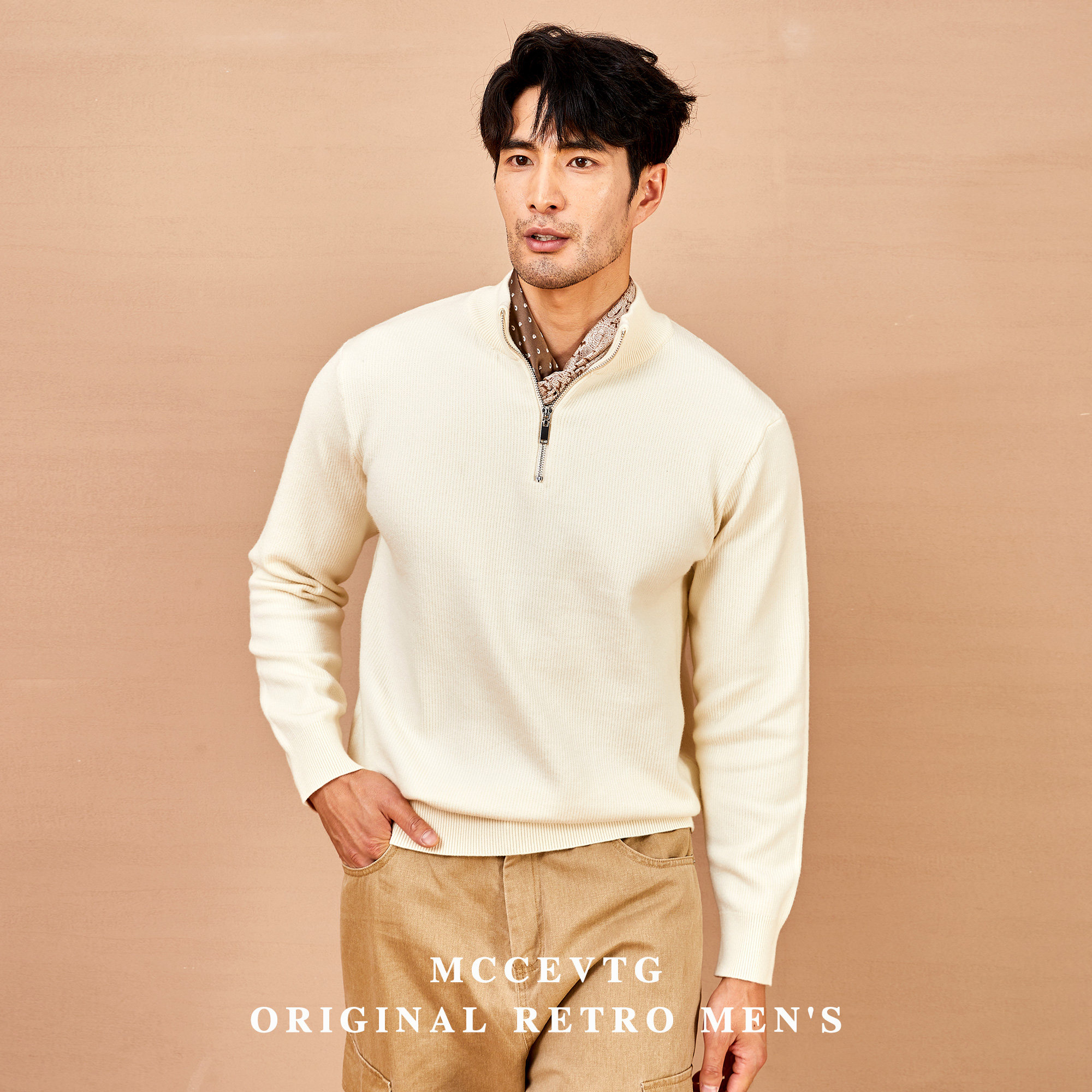 MCCEVTG意式优雅 立领拉链毛衣男商务通勤休闲百搭纯色针织衫春秋,男装,针织衫/毛衣,淘宝优惠券,粉丝福利购,淘宝优惠卷
