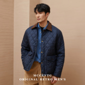 MCCEVTG 复古菱形嵌线翻领茄克保暖棉衣冬 3M新雪丽棉服男外套美式