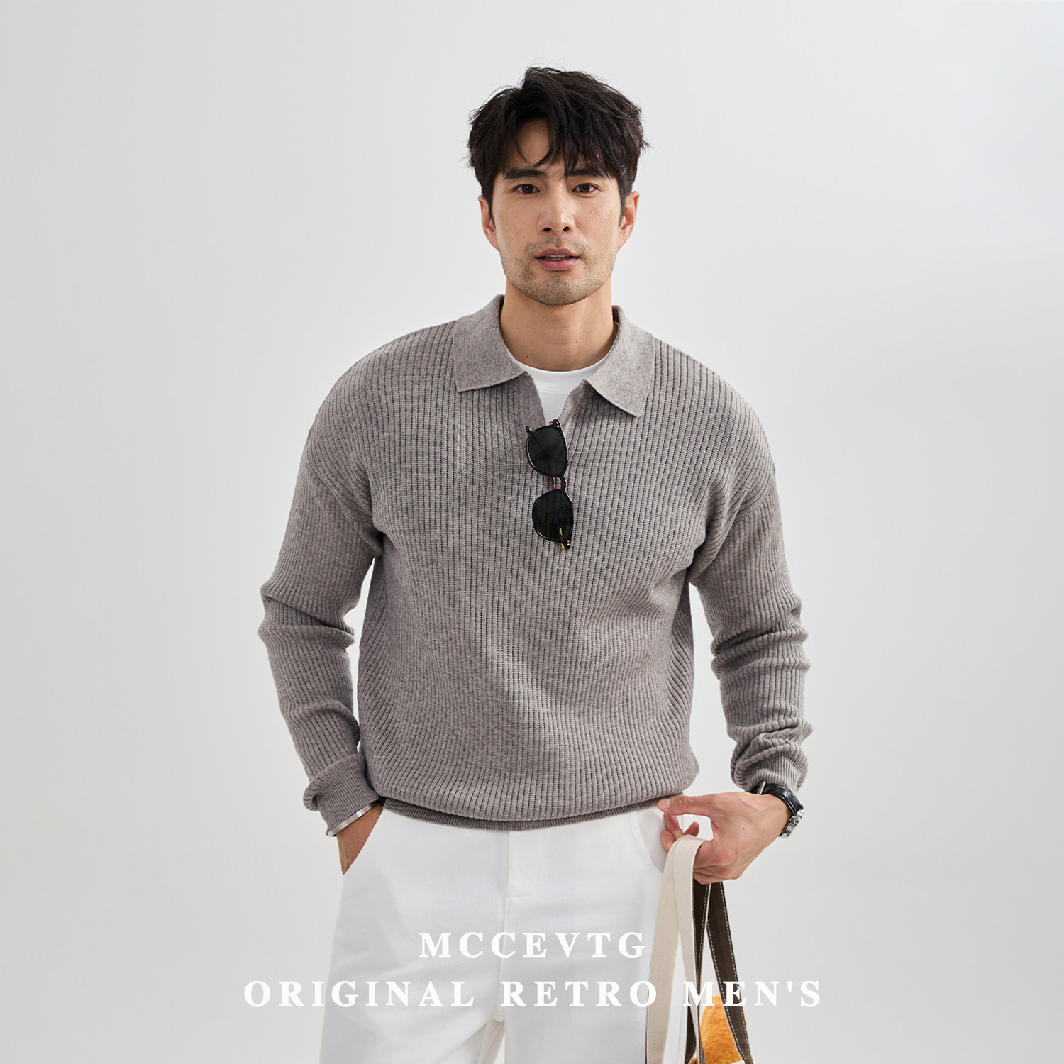 MCCEVTG老钱V领羊毛混纺毛衣