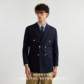 MCCEVTG经典 外套男常春藤学院风含羊毛双排扣单西 海军布雷泽西装