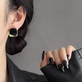 925银针复古港风黑金撞色方形耳钉时尚 轻奢气质小众独特设计耳饰