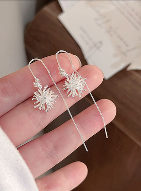 925银针银色绽放烟花流苏耳线气质个性时尚简约仙气精致设计耳饰