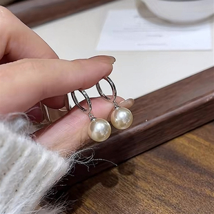 925银针法式千金风简约淡黄珍珠吊坠耳环气质通勤经典百搭优雅女