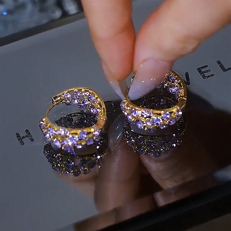 时尚紫色水晶轻奢锆石耳圈重工