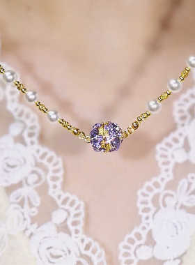 铜合金紫色磁吸钻球珠珠项链