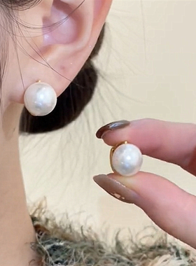 白色珠珠耳扣S925银针秋冬百搭高级感轻奢简约轻奢精致气质耳饰女
