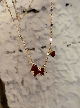 新款铜镀金亚克力红色卡通小马爱心锁骨链本命年百搭款复古气质女