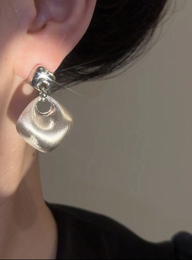 925银针欧美风几何菱形金属拉丝耳坠流行气质高级感小众设计耳饰