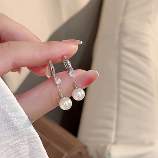 925银针新中式长款珍珠流苏耳环气质简约法式优雅精致复古风耳饰