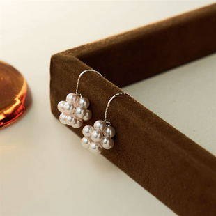 925银针曼塔玫瑰珍珠花球耳环新款潮复古新中式轻奢气质个性耳钩