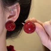 新款 925银针复古经典 红C型半圈耳环港风轻奢高级感简约百搭气质女