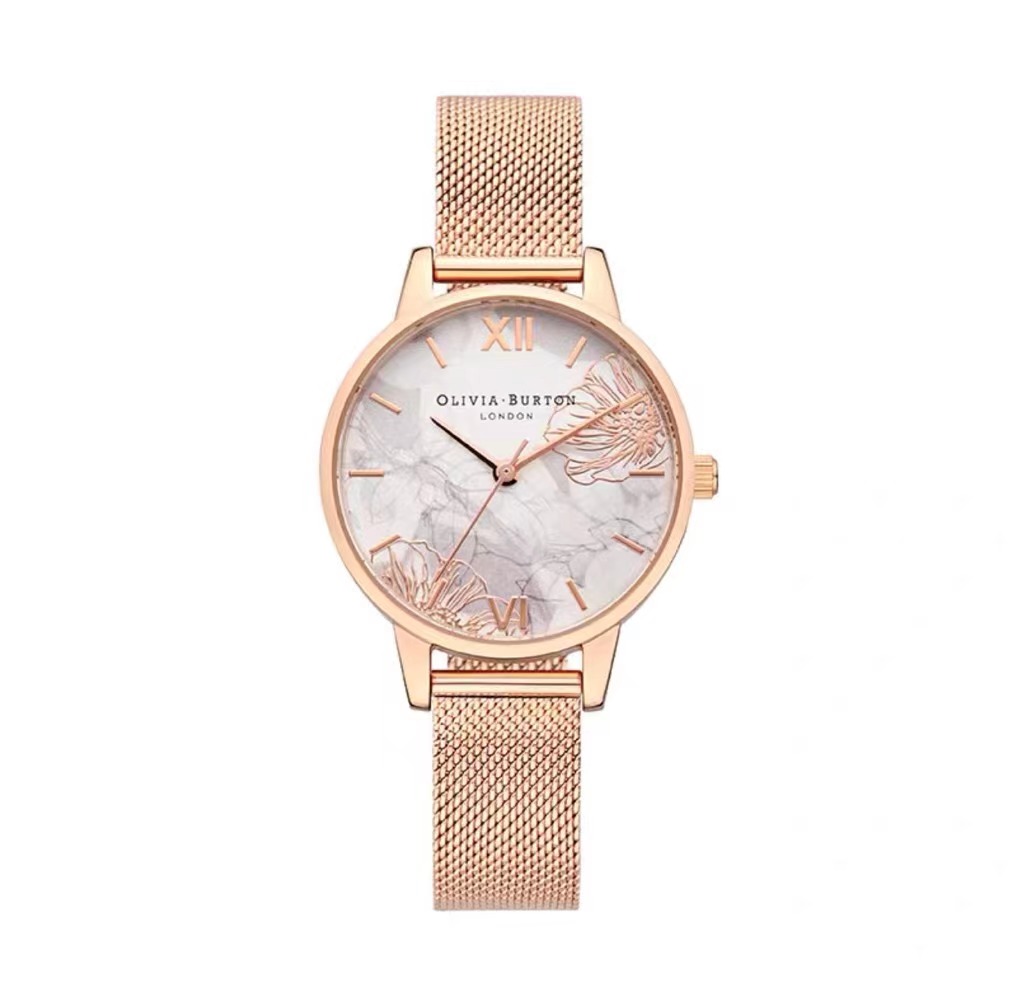 浮雕海葵花玫瑰金女手表