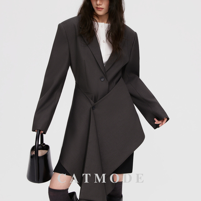 老钱风灰色不规则西装