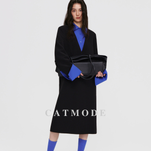 LION&CAT 通勤百搭黑色长裙 原创设计感假两件撞色连衣裙