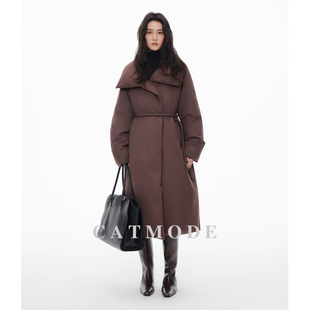 冬季 羽绒服女加厚中长款 新款 翻领系带长款 高级极简风大被子款