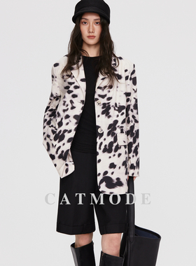 LION&CAT复古潮流宽松型时尚印花豹纹西装外套女休闲
