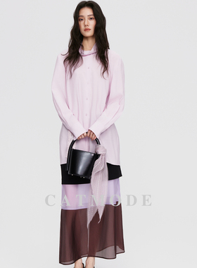 2026 SS 通勤风流苏飘带衬衫女粉紫色莫代尔宽松慵懒风长袖上衣