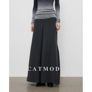 LIONCAT/2025新款极简风小众设计感开叉高腰半身裙女秋显瘦A字裙