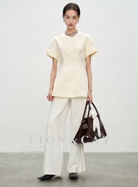 LIONCAT2026夏季新款极简ins风修身显瘦短袖纯棉衬衫女百搭小上衣