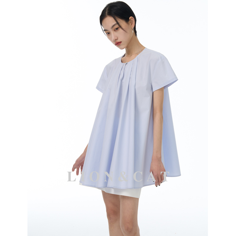 LIONCAT色彩美学/夏季新款气质休闲轻薄廓型纯棉短袖衬衫女小个子