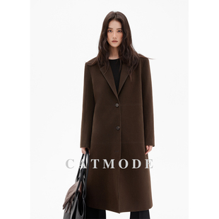 LIONCAT/冬季新款极简风高级感西装款麂皮绒风衣外套女百搭长大衣